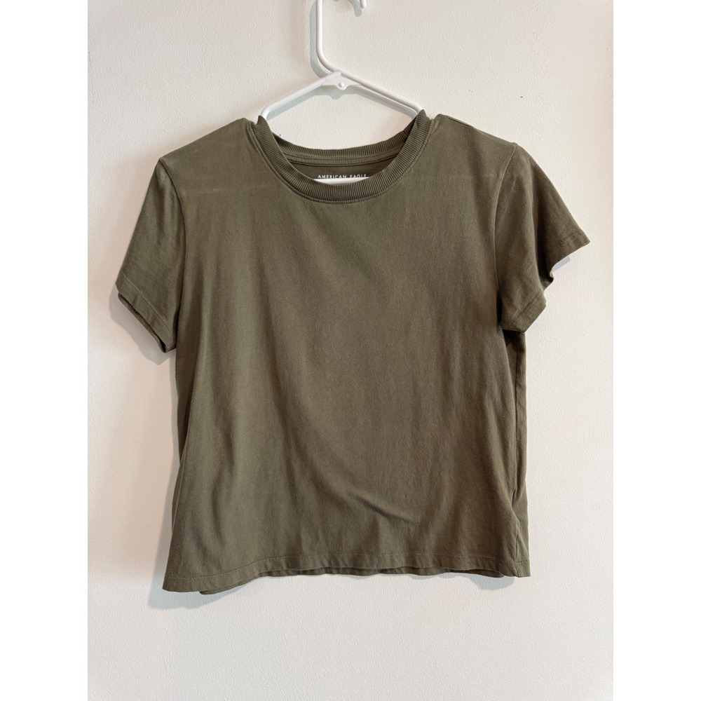 American Eagle Short‎ Sleeve Crew Neck Tee Womens XS Olive Green Ribbed Neckline